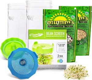 Complete Mason Jar Sprouting Kit with Seeds, Glass Jars and Screen Lids